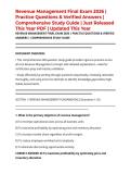 Revenue Management Final Exam 2026 &vert; Practice Questions & Verified Answers &vert; Comprehensive Study Guide &vert; Just Released This Year PDF &vert; Updated This Year