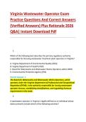 Virginia Wastewater Operator Exam &NewLine;Practice Questions And Correct Answers &NewLine;&lpar;Verified Answers&rpar; Plus Rationale 2026 &NewLine;Q&A&vert; Instant Download Pdf