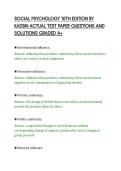 SOCIAL PSYCHOLOGY 10TH EDITION BY&NewLine;KASSIN ACTUAL TEST PAPER QUESTIONS AND&NewLine;SOLUTIONS GRADED A