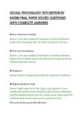 SOCIAL PSYCHOLOGY 10TH EDITION BY&NewLine;KASSIN FINAL PAPER SOLVED QUESTIONS&NewLine;WITH COMPLETE ANSWERS