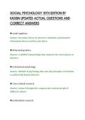 SOCIAL PSYCHOLOGY 10TH EDITION BY&NewLine;KASSIN UPDATED ACTUAL QUESTIONS AND&NewLine;CORRECT ANSWERS&NewLine;