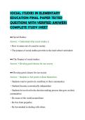 SOCIAL STUDIES IN ELEMENTARY&NewLine;EDUCATION FINAL PAPER TESTED&NewLine;QUESTIONS WITH VERIFIED ANSWERS&NewLine;COMPLETE STUDY SHEET&NewLine;
