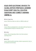 SOLID STATE ELECTRONIC DEVICES 7TH&NewLine;GLOBAL EDITION STREETMAN & BANERJEE&NewLine;EXAM SCRIPT 2026 FULL SOLUTION&NewLine;QUESTIONS AND CORRECT ANSWERS&NewLine;VERIFIED A&plus;