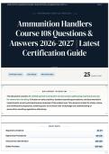 Ammunition Handlers Course 108 Questions & Answers 2026-2027 &vert; Latest Certification Guide