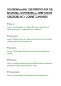 SOLUTION MANUAL FOR STATISTICS FOR THE&NewLine;BEHAVIORAL SCIENCES FINAL PAPER SOLVED&NewLine;QUESTIONS WITH COMPLETE ANSWERS&NewLine;