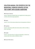SOLUTION MANUAL FOR STATISTICS FOR THE&NewLine;BEHAVIORAL SCIENCES UPDATED ACTUAL&NewLine;TEST SCRIPT WITH SOLVED QUESTIONS&NewLine;