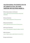 SOLUTION MANUAL FOR STATISTICS FOR THE&NewLine;LIFE SCIENCES ACTUAL TEST PAPER&NewLine;QUESTIONS AND SOLUTIONS GRADED A&plus;
