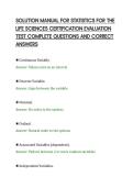 SOLUTION MANUAL FOR STATISTICS FOR THE&NewLine;LIFE SCIENCES CERTIFICATION EVALUATION&NewLine;TEST COMPLETE QUESTIONS AND CORRECT&NewLine;ANSWERS&NewLine;
