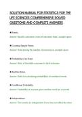 SOLUTION MANUAL FOR STATISTICS FOR THE&NewLine;LIFE SCIENCES COMPREHENSIVE SOLVED&NewLine;QUESTIONS AND COMPLETE ANSWERS