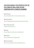 SOLUTION MANUAL FOR STATISTICS FOR THE&NewLine;LIFE SCIENCES FINAL PAPER SOLVED&NewLine;QUESTIONS WITH COMPLETE ANSWERS