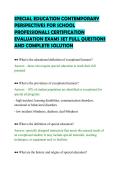 SPECIAL EDUCATION CONTEMPORARY&NewLine;PERSPECTIVES FOR SCHOOL&NewLine;PROFESSIONALS CERTIFICATION&NewLine;EVALUATION EXAMS SET FULL QUESTIONS&NewLine;AND COMPLETE SOLUTION&NewLine;
