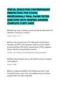 SPECIAL EDUCATION CONTEMPORARY&NewLine;PERSPECTIVES FOR SCHOOL&NewLine;PROFESSIONALS FINAL PAPER TESTED&NewLine;QUESTIONS WITH VERIFIED ANSWERS&NewLine;COMPLETE STUDY SHEET