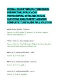 SPECIAL EDUCATION CONTEMPORARY&NewLine;PERSPECTIVES FOR SCHOOL&NewLine;PROFESSIONALS UPDATED ACTUAL&NewLine;QUESTIONS AND CORRECT ANSWERS&NewLine;COMPLETE STUDY GUIDE FULL SOLUTION&NewLine;