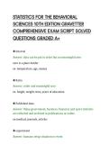 STATISTICS FOR THE BEHAVIORAL&NewLine;SCIENCES 10TH EDITION GRAVETTER&NewLine;COMPREHENSIVE EXAM SCRIPT SOLVED&NewLine;QUESTIONS GRADED A&plus;