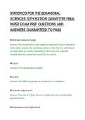 STATISTICS FOR THE BEHAVIORAL&NewLine;SCIENCES 10TH EDITION GRAVETTER FINAL&NewLine;PAPER EXAM PREP QUESTIONS AND&NewLine;ANSWERS GUARANTEED TO PASS