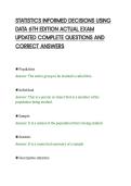STATISTICS INFORMED DECISIONS USING&NewLine;DATA 6TH EDITION ACTUAL EXAM&NewLine;UPDATED COMPLETE QUESTIONS AND&NewLine;CORRECT ANSWERS