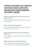 STRATEGIC MANAGEMENT AND COMPETITIVE&NewLine;ADVANTAGE BY BARNEY CERTIFICATION&NewLine;EVALUATION TEST COMPLETE QUESTIONS&NewLine;AND CORRECT ANSWERS&NewLine;