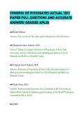 SYNOPSIS OF PSYCHIATRY ACTUAL TEST&NewLine;PAPER FULL QUESTIONS AND ACCURATE&NewLine;ANSWERS GRADED APLUS&NewLine;