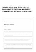 NUR 425 EXAM 1 STUDY GUIDE &vert; NUR 425 EXAM 1 PRACTICE QUESTIONS & ANSWERS &vert; COMPREHENSIVE NURSING REVIEW 2026&sol;2027