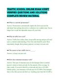 TRAFFIC SCHOOL ONLINE EXAM SCRIPT&NewLine;VERIFIED QUESTIONS AND SOLUTIONS&NewLine;COMPLETE REVIEW MATERIAL&NewLine;