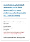 Sewage Treatment Operator Class III Licensing Exam Practice Test&colon; 100 Questions and Correct Answers &lpar;Verified Q&A with Detailed Rationales&rpar; for 2025&ndash;2027