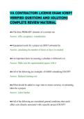 VA CONTRACTORS LICENSE EXAM SCRIPT&NewLine;VERIFIED QUESTIONS AND SOLUTIONS&NewLine;COMPLETE REVIEW MATERIAL&NewLine;