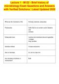 Lecture 1 - M122 - Brief history of&NewLine;microbiology Exam Questions and Answers&NewLine;with Verified Solutions &vert; Latest Updated 2026