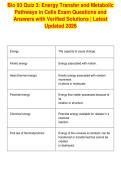 Bio 93 Quiz 3&colon; Energy Transfer and Metabolic&NewLine;Pathways in Cells Exam Questions and&NewLine;Answers with Verified Solutions &vert; Latest&NewLine;Updated 2026