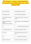 BIO 120 quiz 4 - lecture 1 Exam Questions&NewLine;and Answers with Verified Solutions &vert; Latest&NewLine;Updated 2026