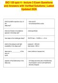 BIO 120 quiz 4 - lecture 3 Exam Questions&NewLine;and Answers with Verified Solutions &vert; Latest&NewLine;Updated 2026