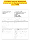 BIO 94 Midterm 1 Exam Questions and&NewLine;Answers with Verified Solutions &vert; Latest&NewLine;Updated 2026