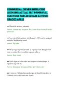 COMMERCIAL DRIVER INSTRUCTOR&NewLine;LICENSING ACTUAL TEST PAPER FULL&NewLine;QUESTIONS AND ACCURATE ANSWERS&NewLine;GRADED APLUS&NewLine;