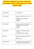 US History Regents Prep Exam Questions&NewLine;and Answers with Verified Solutions &vert; Latest&NewLine;Updated 2026