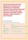 BTCS EXAM AND PRACTICE EXAM &NewLine;NEWEST 2026 TEST BANK&vert; SCTE &NewLine;BROADBAND TELECOMCENTER &NewLine;SPECIALIST &lpar;BTCS&rpar; CERTIFICATION EXAM &NewLine;PREP WITH COMPLETE REAL EXAM &NewLine;QUESTIONS AND CORRECT VERIFIED &NewLine;ANSWERS&sol; ALREADY GRADED A&plus; &NewLine;&lpar;MOST RECENT&excl;&excl;&rpar;