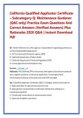 California Qualified Applicator Certificate &ndash; Subcategory Q&colon; Maintenance Gardener &NewLine;&lpar;QAC only&rpar; Practice Exam Questions And &NewLine;Correct Answers &lpar;Verified Answers&rpar; Plus &NewLine;Rationales 2026 Q&A &vert; Instant Download &NewLine;Pdf