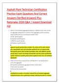 Asphalt Plant Technician Certification &NewLine;Practice Exam Questions And Correct &NewLine;Answers &lpar;Verified Answers&rpar; Plus &NewLine;Rationales 2026 Q&A &vert; Instant Download &NewLine;Pdf 