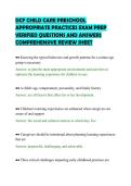DCF CHILD CARE PRESCHOOL&NewLine;APPROPRIATE PRACTICES EXAM PREP&NewLine;VERIFIED QUESTIONS AND ANSWERS&NewLine;COMPREHENSIVE REVIEW SHEET&NewLine;
