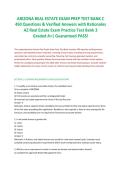 ARIZONA REAL ESTATE EXAM PREP TEST BANK C&NewLine;450 Questions & Verified Answers with Rationales&NewLine;AZ Real Estate Exam Practice Test Bank 3&NewLine;Graded A&plus;&vert; Guaranteed PASS&excl;&NewLine;