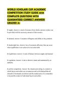 WORLD SCHOLARS CUP ACADEMIC&NewLine;COMPETITION STUDY GUIDE 2026&NewLine;COMPLETE QUESTIONS WITH&NewLine;GUARANTEED CORRECT ANSWERS&NewLine;GRADED A&plus;