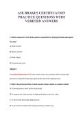 ASE BRAKES CERTIFICATION&NewLine;PRACTICE QUESTIONS WITH&NewLine;VERIFIED ANSWERS