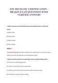 SOS MECHANIC CERTIFICATION -&NewLine;BRAKES EXAM QUESTIONS WITH&NewLine;VERIFIED ANSWERS