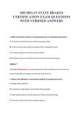 MICHIGAN STATE BRAKES&NewLine;CERTIFICATION EXAM QUESTIONS&NewLine;WITH VERIFIED ANSWERS