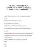 MICHIGAN STATE BRAKES&NewLine;CERTIFICATION EXAM QUESTIONS&NewLine;WITH VERIFIED ANSWERS