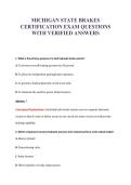 MICHIGAN STATE BRAKES&NewLine;CERTIFICATION EXAM QUESTIONS&NewLine;WITH VERIFIED ANSWERS