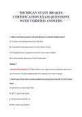 MICHIGAN STATE BRAKES&NewLine;CERTIFICATION EXAM QUESTIONS&NewLine;WITH VERIFIED ANSWERS