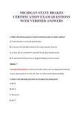 MICHIGAN STATE BRAKES&NewLine;CERTIFICATION EXAM QUESTIONS&NewLine;WITH VERIFIED ANSWERS
