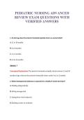 PEDIATRIC NURSING ADVANCED&NewLine;REVIEW EXAM QUESTIONS WITH&NewLine;VERIFIED ANSWERS