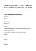 INTRODUCTION TO STATISTICS EXAM&NewLine;QUESTIONS WITH VERIFIED ANSWERS