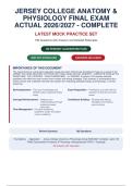 JERSEY COLLEGE ANATOMY &&NewLine;PHYSIOLOGY FINAL EXAM&NewLine;ACTUAL 2026&sol;2027 - COMPLETE&NewLine;LATEST MOCK PRACTICE SET&NewLine;180 Questions with Answers and Detailed Rationales