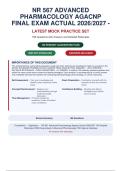NR 567 ADVANCED&NewLine;PHARMACOLOGY AGACNP&NewLine;FINAL EXAM ACTUAL 2026&sol;2027 &NewLine;LATEST MOCK PRACTICE SET&NewLine;169 Questions with Answers and Detailed Rationales&NewLine;100 PERCENT GUARANTEED PASS